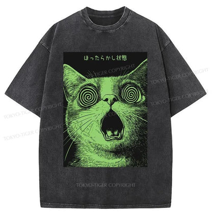 Tokyo-Tiger Confused Cat Japanese Washed T-Shirt