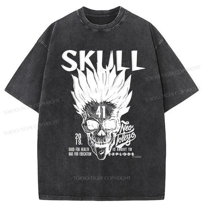 Tokyo-Tiger Japanese Scary Skull Washed T-Shirt