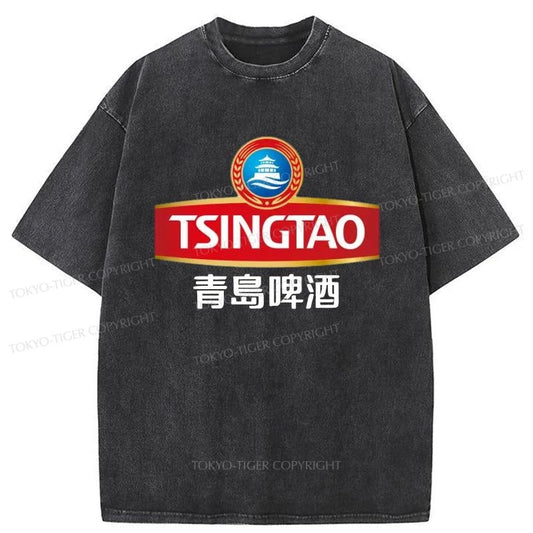 Tokyo-Tiger Qingdao Beer Logo Washed T-Shirt