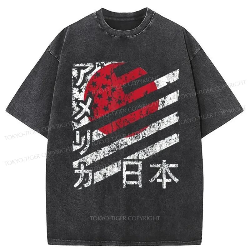 Tokyo-Tiger Combining The Flags Of The USA and Japan Washed T-Shirt