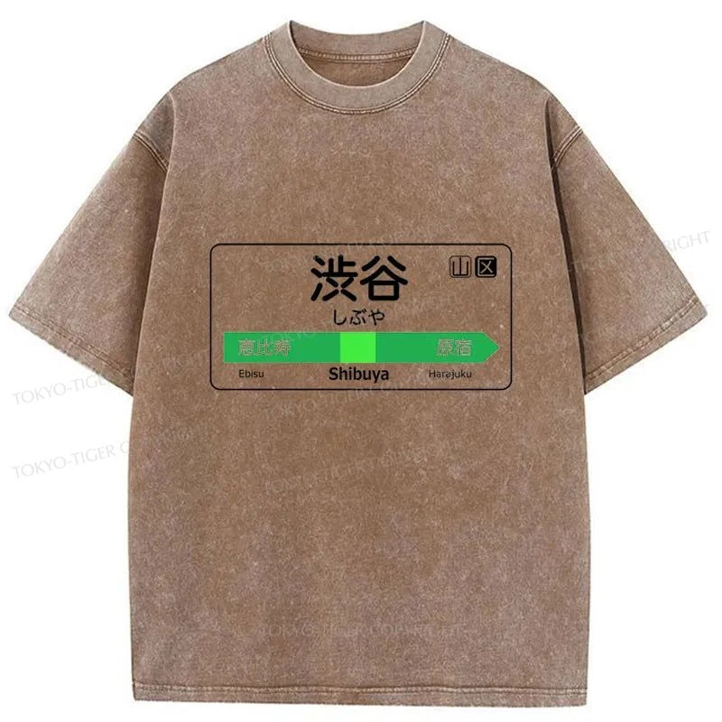 Tokyo-Tiger Shibuya Train Station Sign Washed T-Shirt