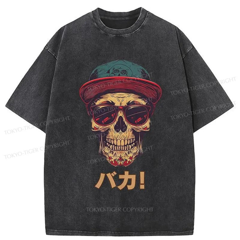 Tokyo-Tiger Fashion Skull Japanese Washed T-Shirt