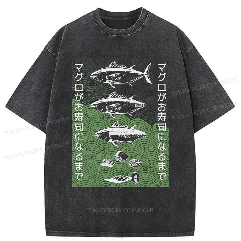 Tokyo-Tiger How Tuna Becomes Sushi Washed T-Shirt