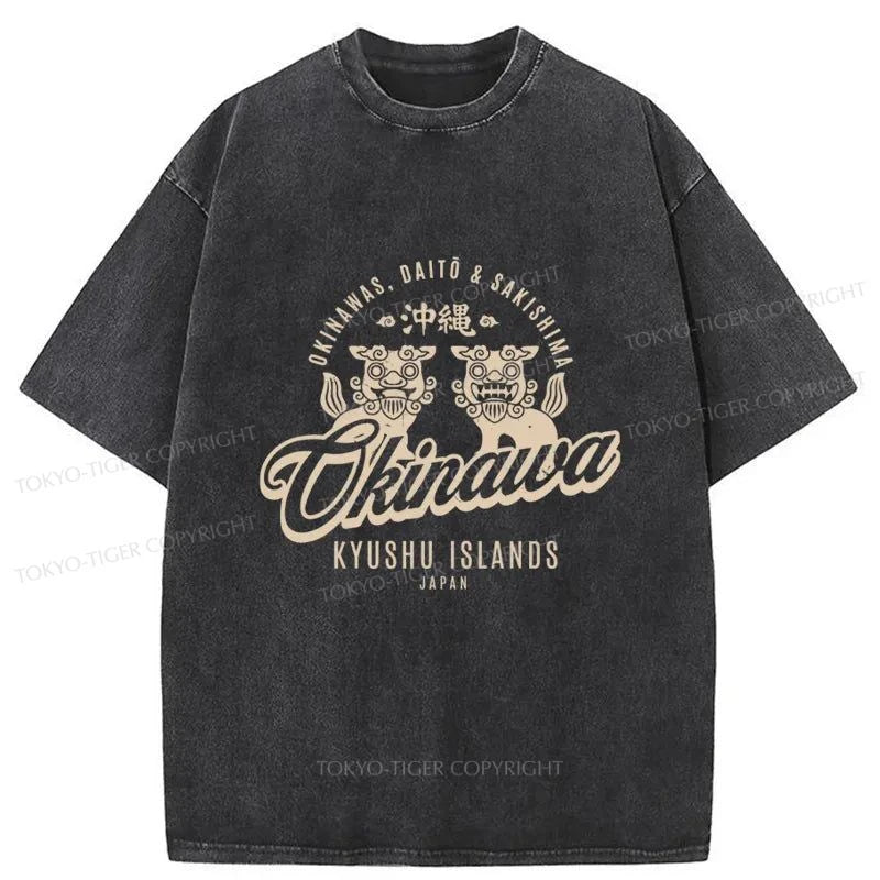 Tokyo-Tiger Okinawa Stone Lion Japanese Washed T-Shirt