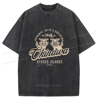 Tokyo-Tiger Okinawa Stone Lion Japanese Washed T-Shirt