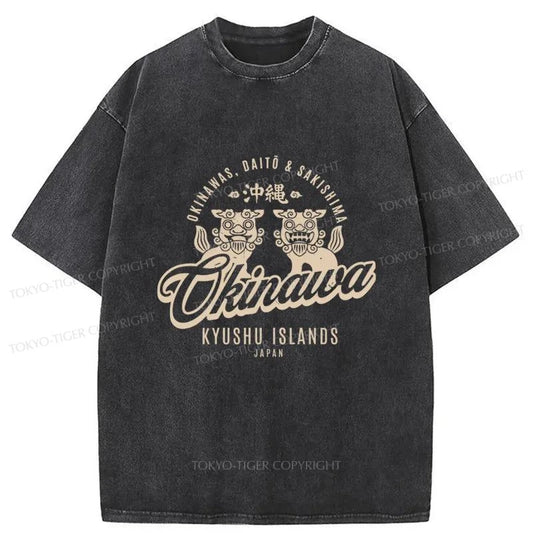 Tokyo-Tiger Okinawa Stone Lion Japanese Washed T-Shirt