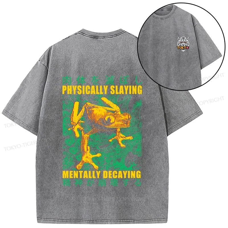 Tokyo-Tiger Physically Slaying Mentally Decaying Front Back Washed T-Shirt