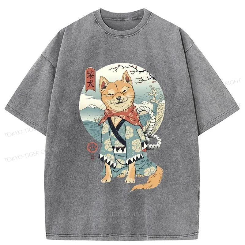 Tokyo-Tiger Samurai Shiba Dog Japanese Washed T-Shirt