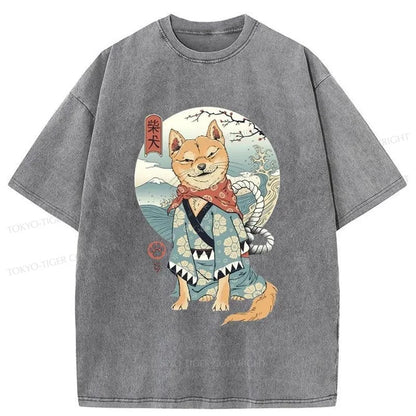 Tokyo-Tiger Samurai Shiba Dog Japanese Washed T-Shirt