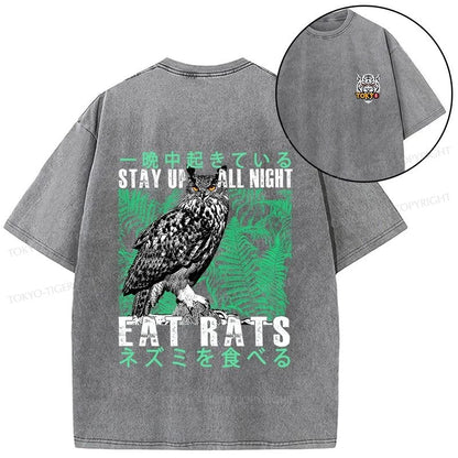 Tokyo-Tiger Owls Prey On Rats At Night Front Back Washed T-Shirt