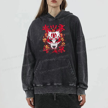 Tokyo-Tiger Japanese Kitsune Mask Washed Hoodie