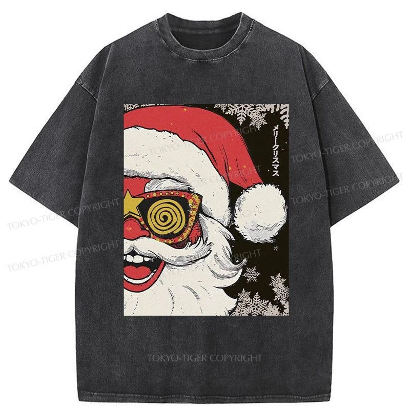 Tokyo-Tiger Cool Santa In Christmas Washed T-Shirt