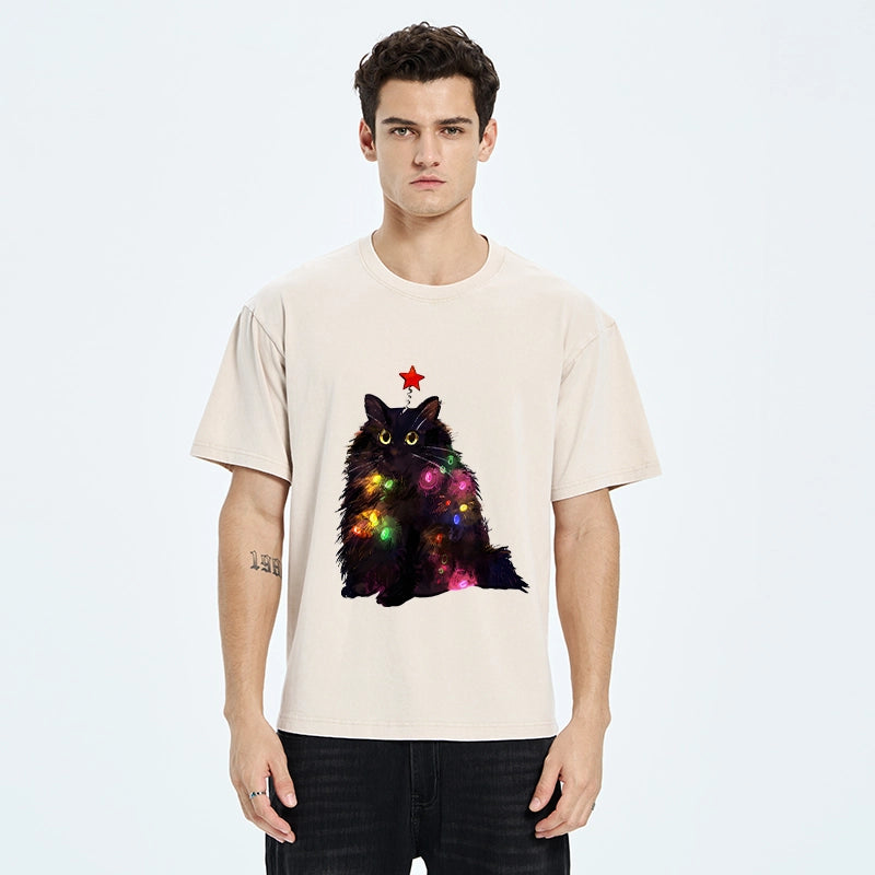 Tokyo-Tiger Christmas Lights Cat Washed T-Shirt