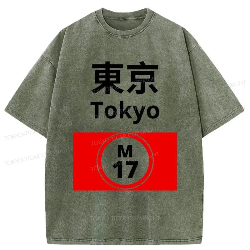 Tokyo-Tiger Tokyo Train Station Sign Washed T-Shirt