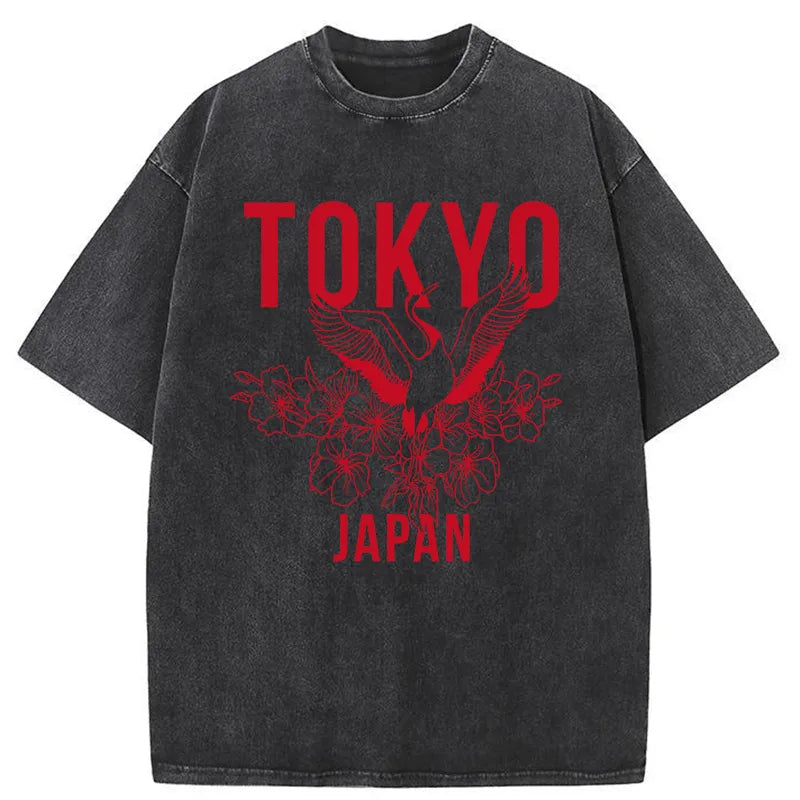 Tokyo-Tiger Crane Tokyo Japan Sakura Washed T-Shirt