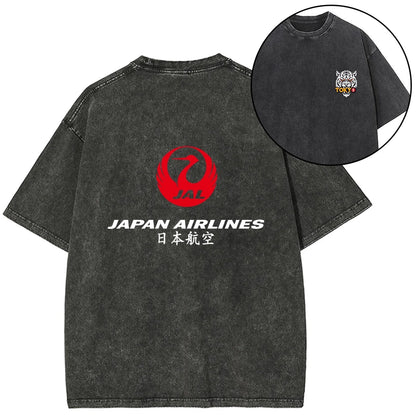 Tokyo-Tiger Japan Airlines Front Back Washed T-Shirt