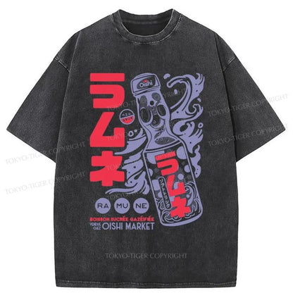 Tokyo-Tiger Ramune Print Japanese Washed T-Shirt