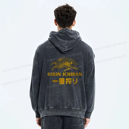 Tokyo-Tiger Japanese Beer Art Print Washed Zip Hoodie