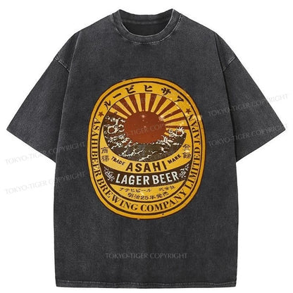 Tokyo-Tiger Asahi Lager Beer Label Washed T-Shirt