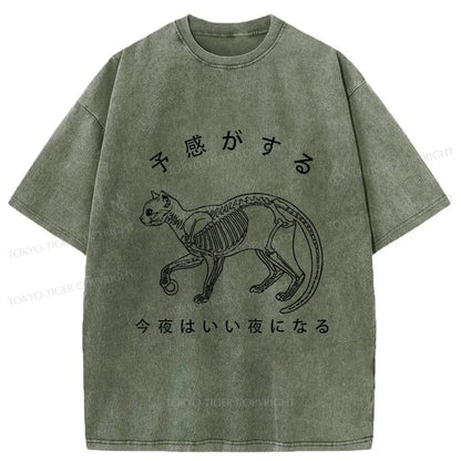 Tokyo-Tiger A Cat Prowling At Night Washed T-Shirt