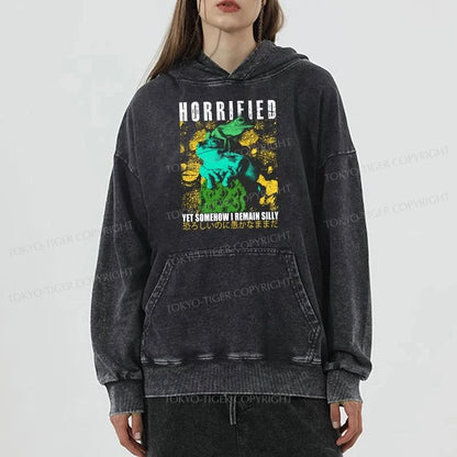 Tokyo-Tiger Horrified Two Frogs Funny Washed Hoodie