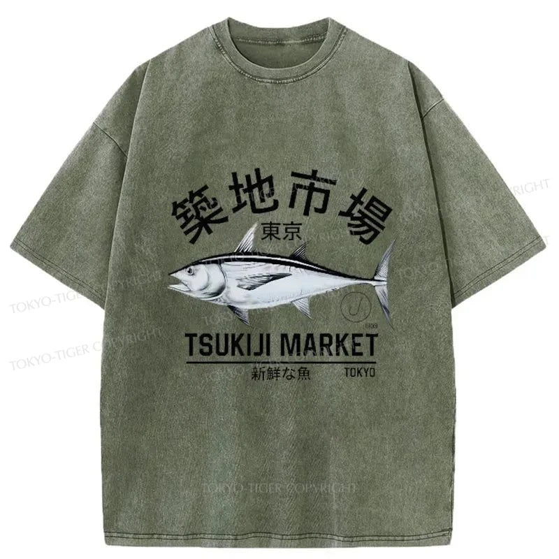 Tokyo-Tiger Japanese Tsukiji Market Retro Washed T-Shirt