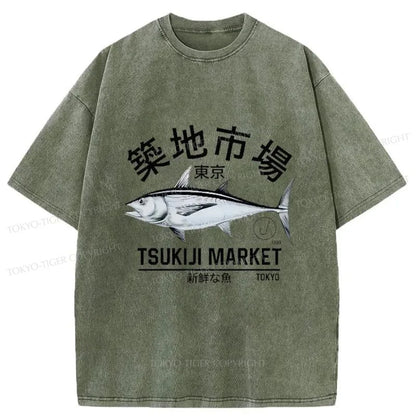 Tokyo-Tiger Japanese Tsukiji Market Retro Washed T-Shirt