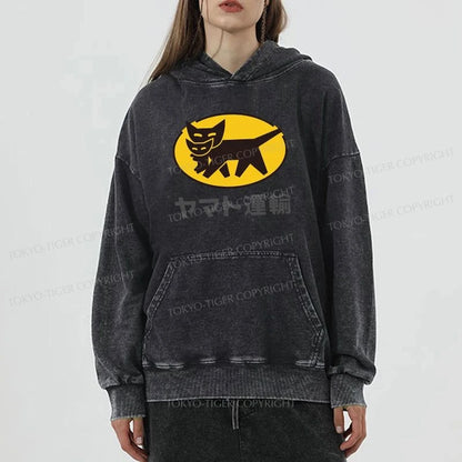 Tokyo-Tiger Black Cat Transport Pattern Japanese Washed Hoodie