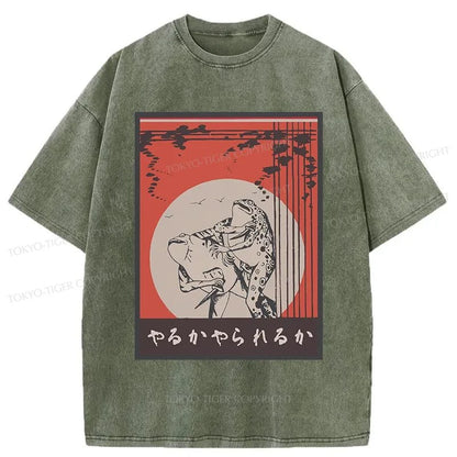 Tokyo-Tiger Frogs Killing Each Other Washed T-Shirt