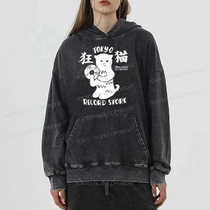 Tokyo-Tiger Tokyo Record Store Cat CD Washed Hoodie