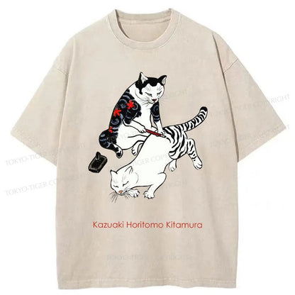 Tokyo-Tiger The Cat Is Tattooing Washed T-Shirt