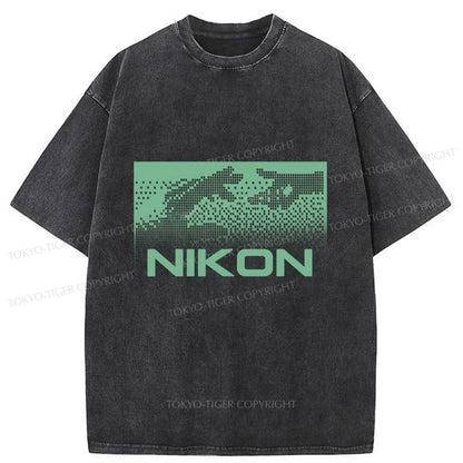 Tokyo-Tiger Nikon Pixel Art Washed T-Shirt