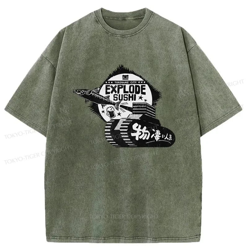 Tokyo-Tiger Explode Sushi Japanese Washed T-Shirt