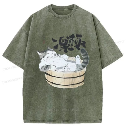 Tokyo-Tiger Cat Is Enjoying A Bath Washed T-Shirt