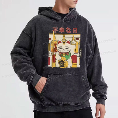 Tokyo-Tiger Lucky Cat Who Doesn't Want To Work Washed Hoodie