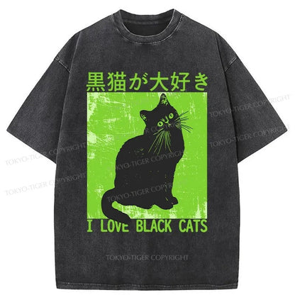 Tokyo-Tiger I Love Black Cats Washed T-Shirt