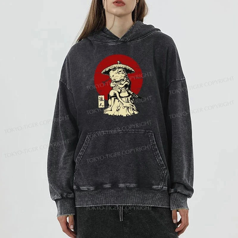 Tokyo-Tiger Rounin Japanese Frog Samurai Washed Hoodie