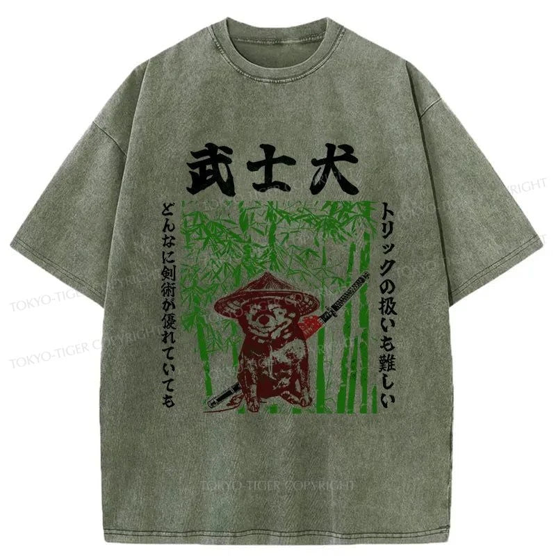 Tokyo-Tiger Samurai Dog Washed T-Shirt