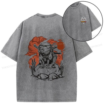 Tokyo-Tiger Ninja Frog Japanese Front Back Washed T-Shirt