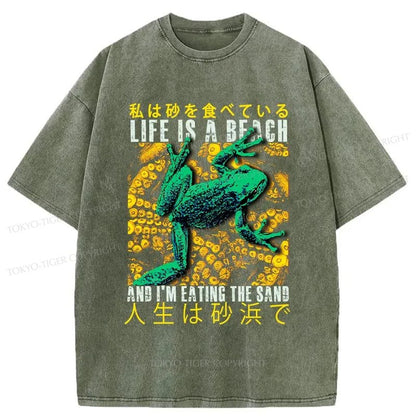 Tokyo-Tiger Life Is A Beach I'M Eating The Sand Washed T-Shirt