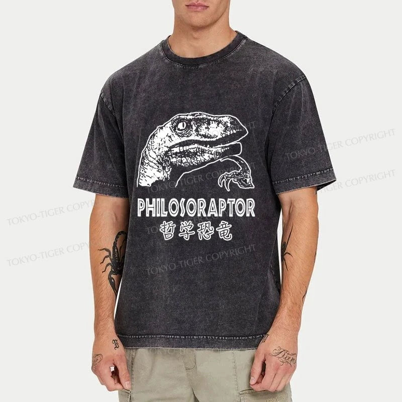 Tokyo-Tiger Philosoraptor Funny Washed T-Shirt