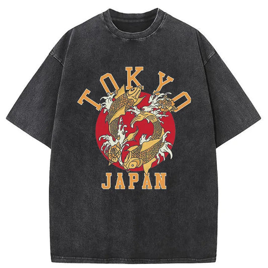 Tokyo-Tiger Janpanese Koi Fish Vintage Washed T-Shirt