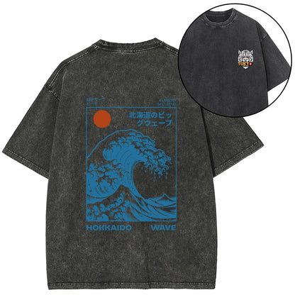 Tokyo-Tiger Hokkaido Wave Japan Front Back Washed T-Shirt