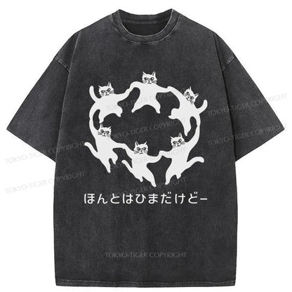 Tokyo-Tiger Leisure Cats Japanese Washed T-Shirt