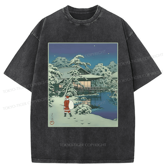 Tokyo-Tiger Ukiyoe Santa Claus Washed T-Shirt