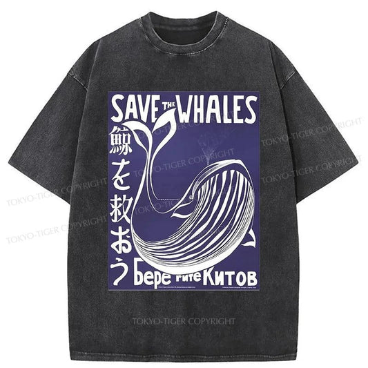 Tokyo-Tiger Save The Whales Japanese Washed T-Shirt