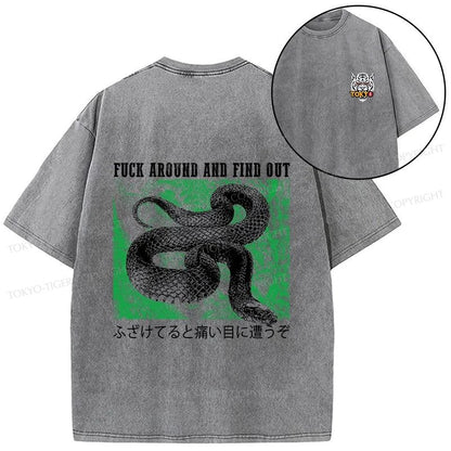 Tokyo-Tiger Cold And Heartless Snake Front Back Washed T-Shirt