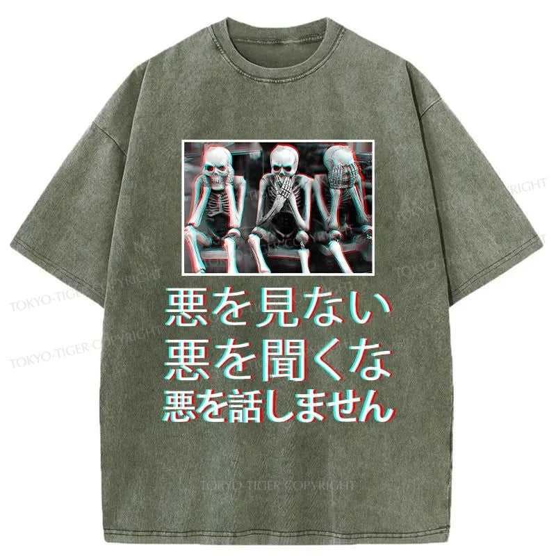 Tokyo-Tiger Three Decadent Skulls Washed T-Shirt