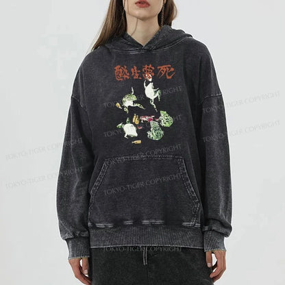 Tokyo-Tiger Japanese Frog Osake Kanji Washed Hoodie