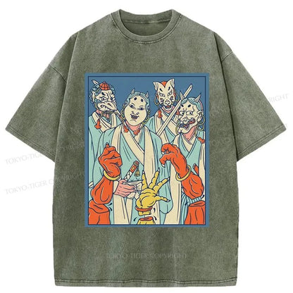 Tokyo-Tiger Demon Samurai Brothers Washed T-Shirt